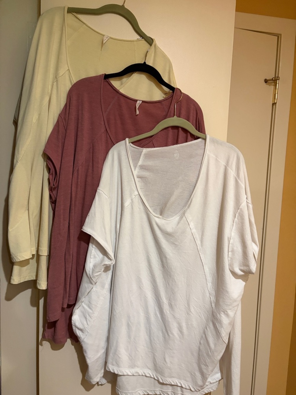 FP Movement by Free People Scoop Neck Short Sleeve Tops - White, Mauve, yellow